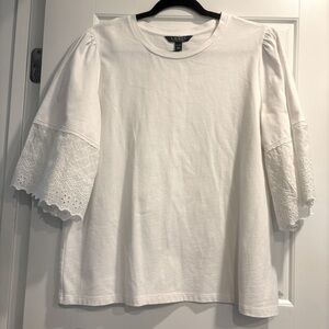 Lauren Ralph Lauren Eyelet Cotton Bell Sleeve Top Womens XL Boxy Fit Dressy Tee